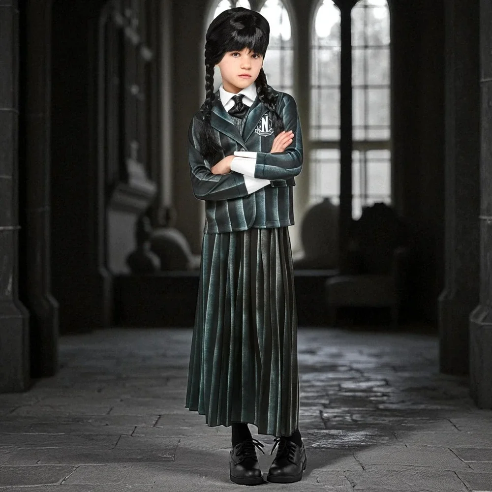 Wednesday Addams Gothic Black Nevermore Academy Girls Uniform Costume‎ S 6-6X